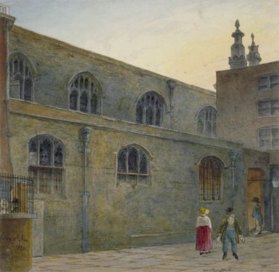 Lado norte da Capela Guildhall mostrando a entrada para Cutthroat Alley, City of London, 1820 de Robert Blemmell Schnebbelie