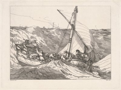 Barco em uma tempestade no mar de Robert Blyth, after John Hamilton Mortimer