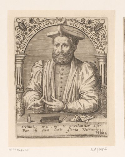 Retrato de Guillaume Philandrier
Guilelmus Philander Castili oneus architectus (título sobre o objecto)
Série de retratos de estudiosos dos séculos XV e XVI (título da série) de Robert Boissard