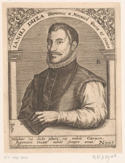 Retrato de Janus Dousa Janus Duza Dominus um Nortwick Poeta & Orator. (título no objeto) Série de retratos de estudiosos dos séculos XV e XVI (título da série) de Robert Boissard