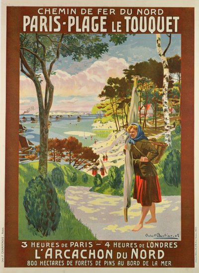 Cartaz publicitário Paris-Plage le Touquet, Pas de Calais, c.1910 (cor litho) de Robert Boullier