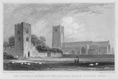 A Igreja e os restos do Palácio Episcopal, Paignton, Devon (gravura) de Robert Brandard
