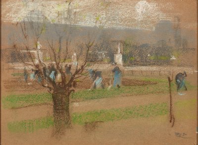 Plantação de bulbos nos Jardins das Tulherias, Paris (pastel) de Robert Brough