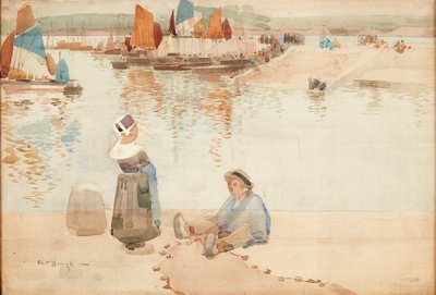 Figuras na Muralha do Porto, Bretanha (aquarela) de Robert Brough