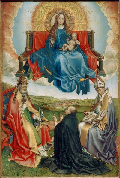 Madonna in Glory com o Fundador e São Pedro e Santo Agostinho de Robert Campin