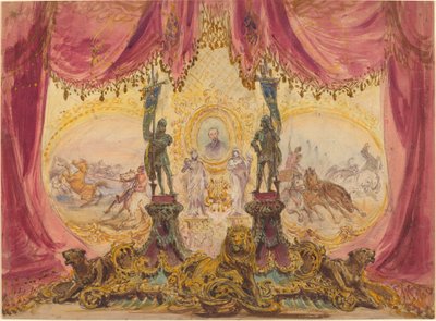 Cenário com pinturas e estátuas de Robert Caney