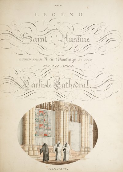 Ms. New Coll 380, f9r. As antiguidades da Igreja Catedral de Santa Maria, Carlisle, desenhada por Robert Carlile, 1795 (caneta e tinta sobre papel) de Robert Carlile