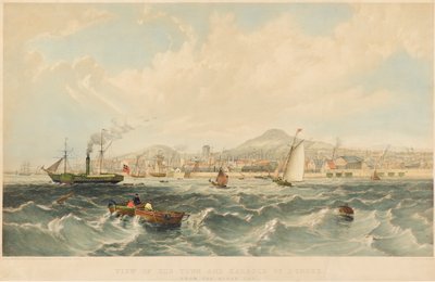 Vista da Cidade e do Porto de Dundee, c.1850 (litografia) de Robert Carrick