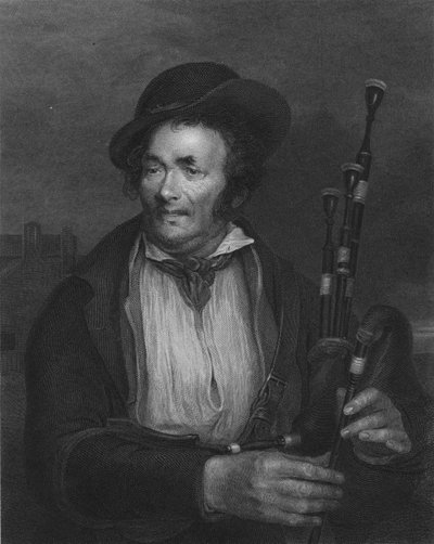 O tocador de gaita de foles, c1845 de Robert Charles Bell