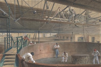 Enrolando o cabo nos grandes tanques nas obras da construção do telégrafo..., 1865, 1865. de Robert Charles Dudley