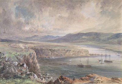 Foilhummerum Bay, Valentia, Olhando do Forte Cromwell: The Caroline and Boats..., 1865-66. de Robert Charles Dudley
