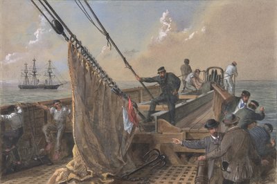 Convés de proa do Great Eastern liberado para a primeira tentativa de agarrar..., 1865-66. de Robert Charles Dudley