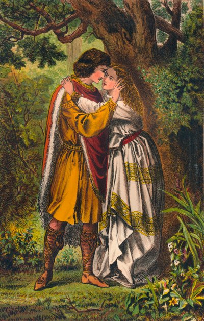 Póstumo. Minha rainha! Minha amante! Ó senhora, não chore mais. Cymbeline: Ato I, Cena I, c1875 de Robert Charles Dudley