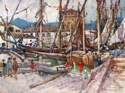 Navegação na bacia de Viareggio (litografia a cores) de Robert Charles Goff