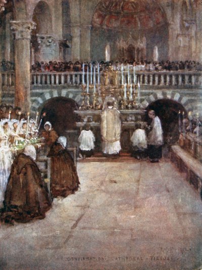 Primeira comunhão das crianças de Fiesole (litografia a cores) de Robert Charles Goff