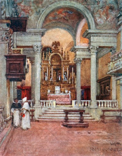 Interior da igreja do convento dos dominicanos de San Domenico di Fiesole (litografia a cores) de Robert Charles Goff