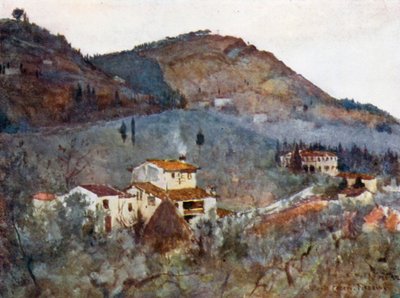 Manhã nublada sob o Monte Ceceri, Fiesole (litografia a cores) de Robert Charles Goff