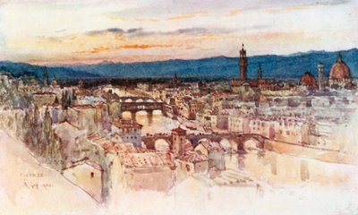 A cidade de Florença a partir da Piazzale Michelangelo, San Miniato (litografia a cores) de Robert Charles Goff