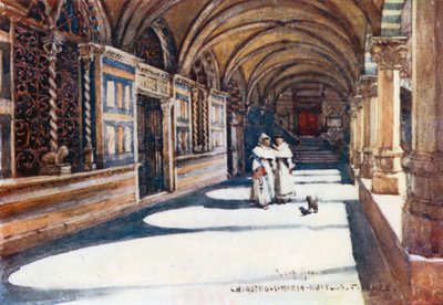 O Claustro Verde de Santa Maria Novella (litografia a cores) de Robert Charles Goff