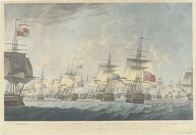 Slag bij Kamperduin (1797): aanval door de Britse vloot
Vista da Frota Britânica ao meio-dia de 11 de Outubro de 1797, Bearing down to attack the Dutch Fleet (...) (título sobre o objecto) de Robert Dodd