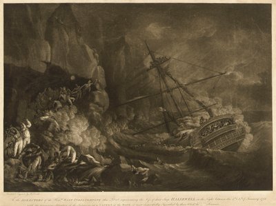 A perda do navio "Halsewell" da Companhia das Índias Orientais na noite de 5 para 6 de janeiro de 1786, c.1786 (água-tinta, gravura) de Robert Dodd