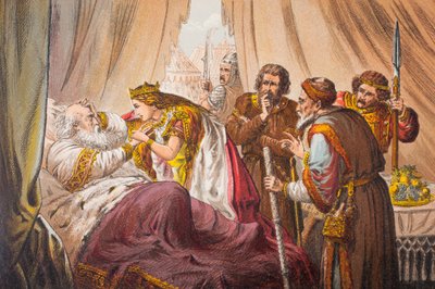 Cordélia fala em Rei Lear, Ato IV, Cena VII, "Sir, do you know me", de "The Illustrated Library Shakespeare", publicada em Londres em 1890 (litografia) de Robert Dudley