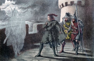 Hamlet vendo o pai fantasma nas ameias do castelo Elsinore de Robert Dudley