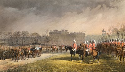 Hyde Park, a Princesa a passar as linhas dos voluntários, 7 de março de 1863 (gravura) de Robert Dudley