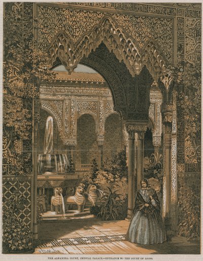 O Tribunal de Alhambra, Palácio de Cristal; entrada para o Tribunal dos Leões (litografia a cores) de Robert Dudley