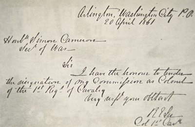 Carta de renúncia de Robert E. Lee do Exército Federal, 20 de Abril de Robert E. Lee