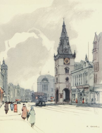 Glasgow: The Tolbooth and the Tron Steeple (litografia a cores) de Robert Eadie