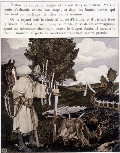 Tristão perto do dragão morto - em "Le Roman de Tristan et Iseult" de Bédier ill. de Robert Engels, ed. de Art, Paris de Robert Engels