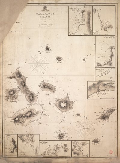 Carta das ilhas Galápagos, analisada durante a viagem do HMS "Beagle de Robert Fitzroy