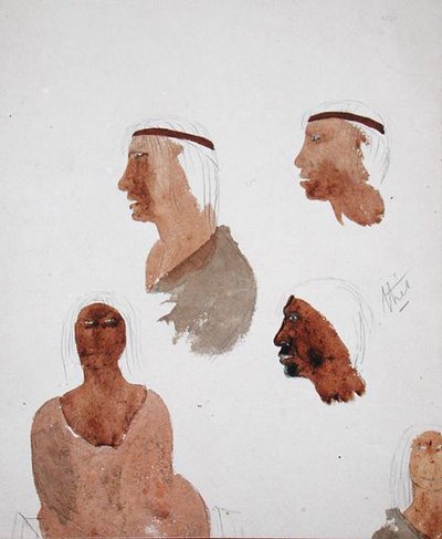 Fuegian Types, c.1832 (lápis e aguarela sobre papel) de Robert Fitzroy