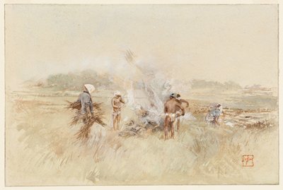 A trabalhar, amontoando mato sobre fogos fumegantes de Robert Frederick Blum
