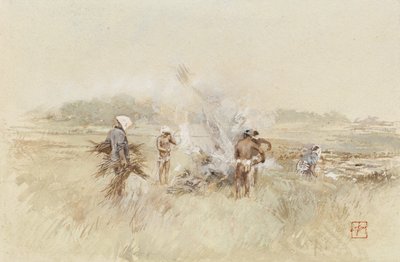 No trabalho, amontoando escova em fogos fumegantes, 1867-1903 de Robert Frederick Blum