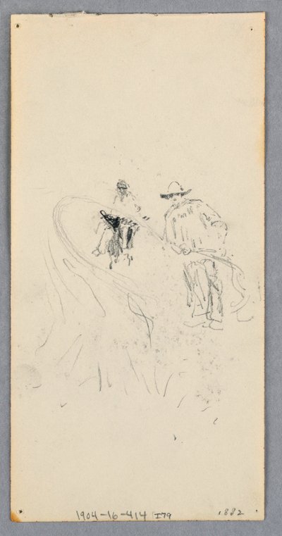 Desenho, Parede Exterior: Baía, varanda e cornija (reto); duas figuras e linhas não identificadas (verso), 1882 de Robert Frederick Blum