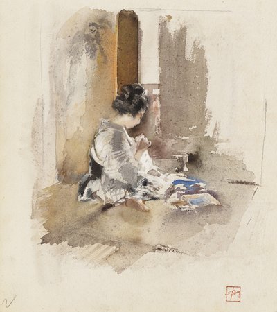 Costura de menina japonesa, 1890 de Robert Frederick Blum