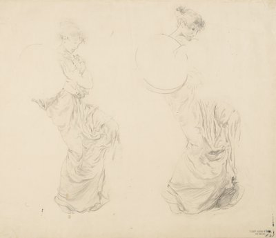 Estudo de duas figuras femininas de Moods to Music mural, 1893-95 (grafite com lápis vermelho sobre papel de capa de chuva) de Robert Frederick Blum