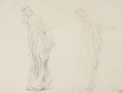 Estudo de duas figuras femininas de Moods to Music mural, 1893-95 (grafite com lápis amarelo sobre papel de creme) de Robert Frederick Blum