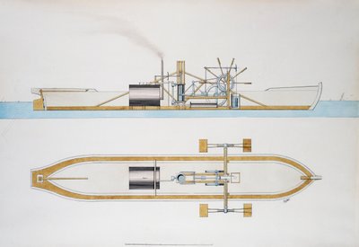 Barco a vapor desenhado por Robert Fulton, aguarela, Estados Unidos de Robert Fulton