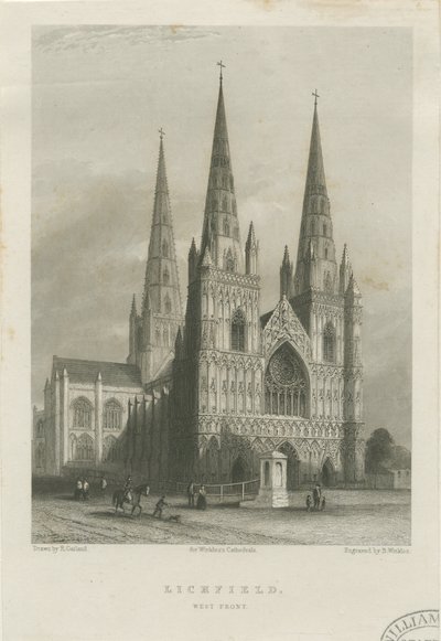 Catedral de Lichfield - Frente Oeste: gravura em aço, nd [c 1835-1842] (imprimir) de Robert Garland