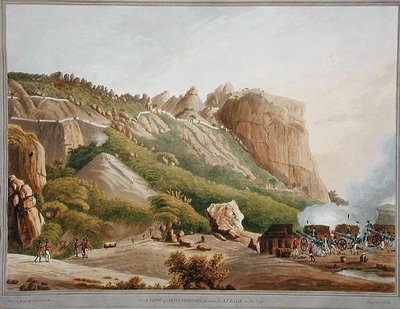 Vista Norte de Sewandroog mostrando o ataque em dezembro de 1791, ilustração de 
