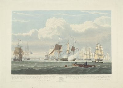 Partida de doze navios mercantes holandeses do porto de Portsmouth, 1833 (ilustração 3) Este conjunto de três placas representando a partida do porto de Portsmouth em 2 de junho de 1833 de 12 navios Nederlandsche Koopvaardy de embargo descarregados de Robert Havell (II)