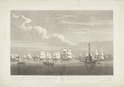 Partida de doze navios mercantes holandeses do porto de Portsmouth, 1833 (slide 1)
Este conjunto de três placas representando a saída do porto de Portsmouth em 2.d Juny 1833 de 12 Navios mercantes holandeses fora de Embargo ontsl de Robert Havell (II)
