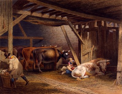 Galpão de vaca (aquatinta colorido à mão) de Robert Hills