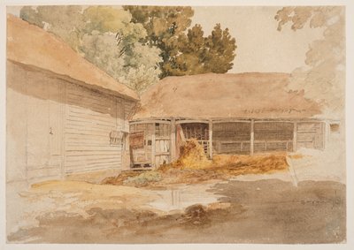 Estudo de um celeiro, c.1820-29 (grafite, aguarela) de Robert Hills