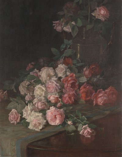 Rosas e mogno, c.1900 (óleo no painel) de Robert Jenkins Onderdonk