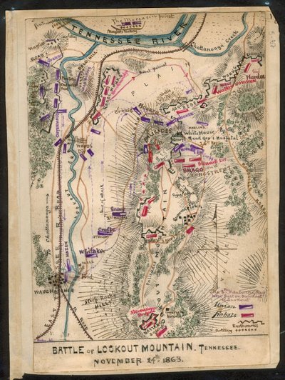 Batalha de Lookout Mountain, Tennessee, 24 de novembro de 1863. LOC gvhs01.vhs00173 de Robert Knox Sneden