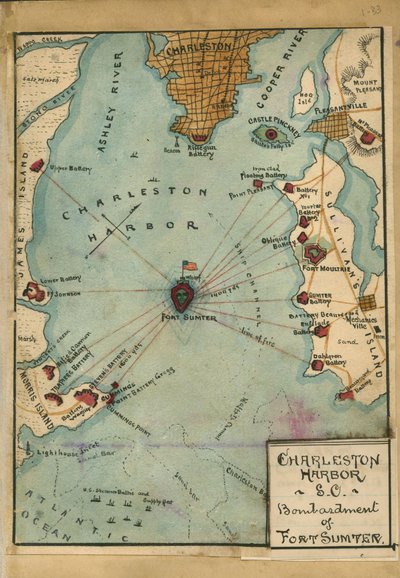 Porto de Charleston, S.C. Bombardeamento do Forte Sumter. LOC gvhs01.vhs00058 de Robert Knox Sneden